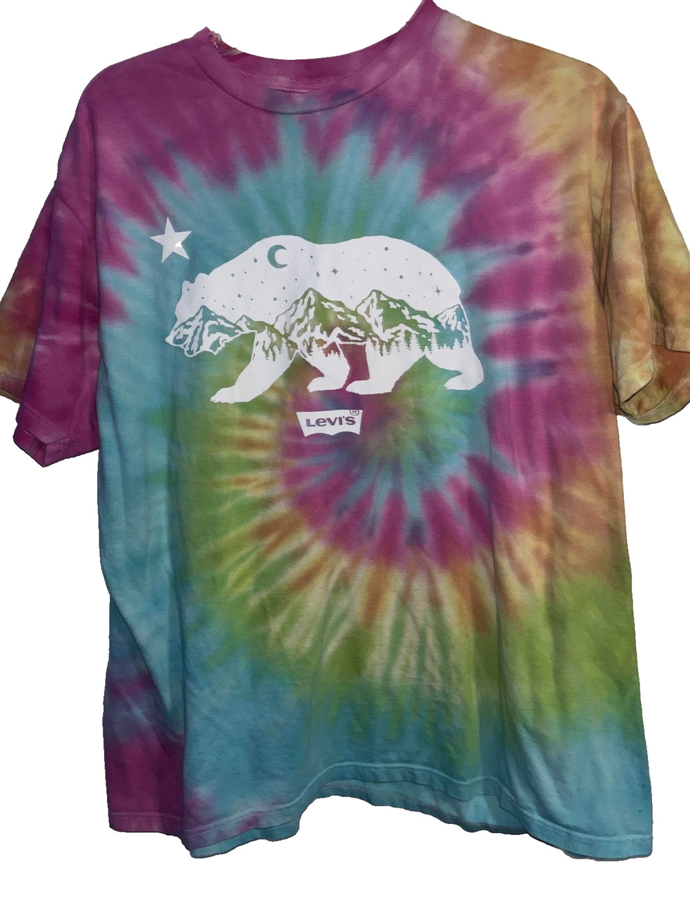 Levis T Shirt Women XL California Bear Mountain Tie Dye Short Sleeve Graphic Tee